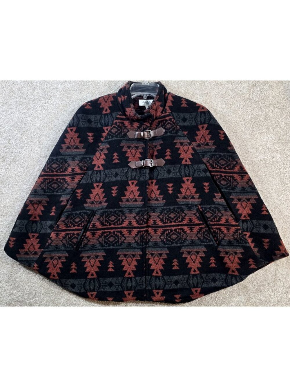Charlotte Russe Aztec Cape Capelet Buckle Lined Pockets Southwestern Women's L